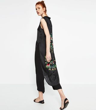 Zara + Floral Embroidered Shirt