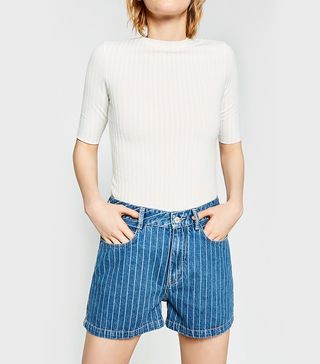 Zara + Striped Denim Shorts