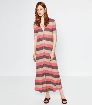 Zara + Long Striped Button Dress