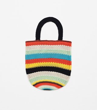 Zara + Multicoloured Striped Knit Bag