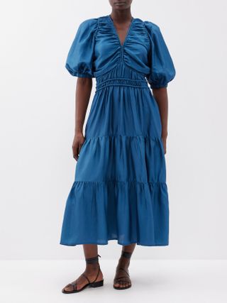 Sea + Kyle V-Neck Ruched-Silk Dress