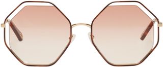 Chloe + Gold & Pink Hexagon Sunglasses