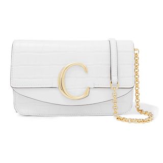 Chloé + Mini C Leather-Trimmed Croc Effect Shoulder Bag