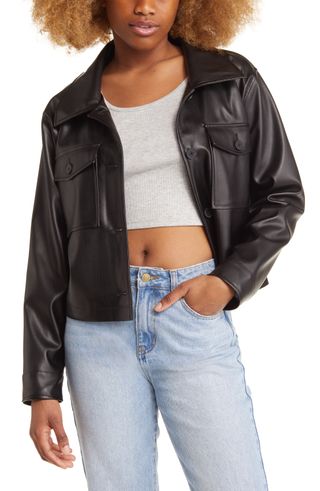 BP + Faux Leather Crop Shirt Jacket