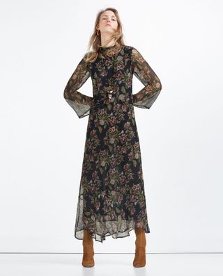 Zara + Long Dress With Floral Print