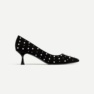 Zara + Medium Heeled Shoe With Faux Pearls