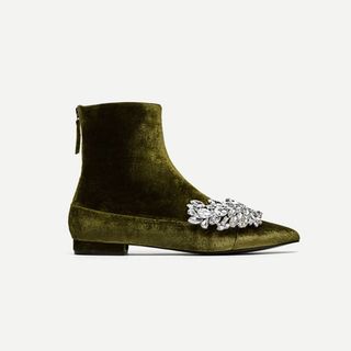 Zara + Flat Velvet Ankle Boots