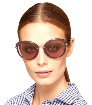 Miu Miu + Noir Round-Frame Acetate and Gold-Tone Sunglasses