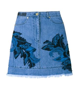House of Holland + Denim Skirt with Lace Overlay