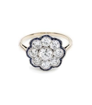 Erica Weiner + French Deco Diamond Cluster Ring With Sapphire Border