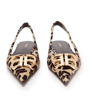 Balenciaga + Leopard-Print Velvet Slingback Flats