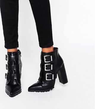 ASOS + Enza Multi Buckle Pointed Ankle Boots