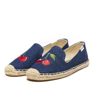 Soludos + Smoking Slipper Embroidery Cherry Dark Denim