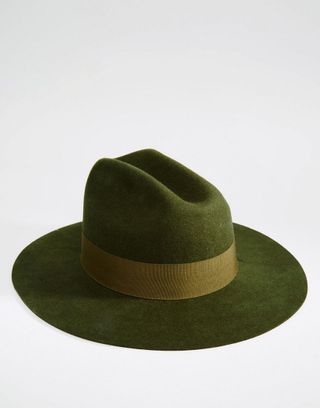 Brixton + Fedora in Moss Green with Grossgrain Band
