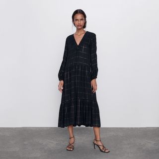 Zara + Check Dress With Metallic Thread