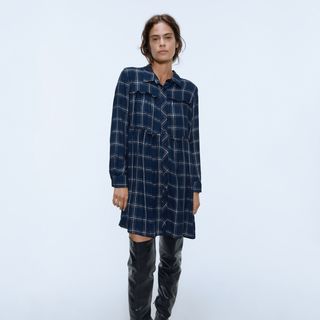 Zara + Checked Mini Shirt Dress