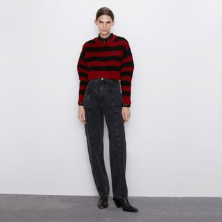 Zara + Cropped Striped Sweater
