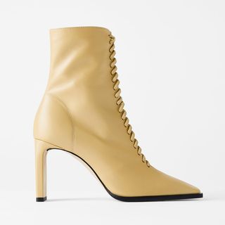 Zara + Lace-Up Leather Ankle Boots