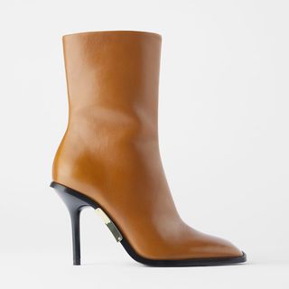 Zara + Square-Toed High Heel Leather Ankle Boots