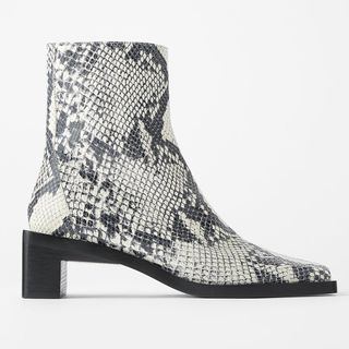 Zara + Square-Toed Snake Print Leather Boots