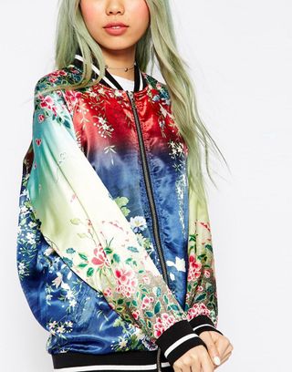 ASOS + Bomber Jacket with Ombre Print Detail