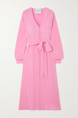 Envelope 1976 + Cannes Belted Button-Detailed Silk-Crepe Midi Dress