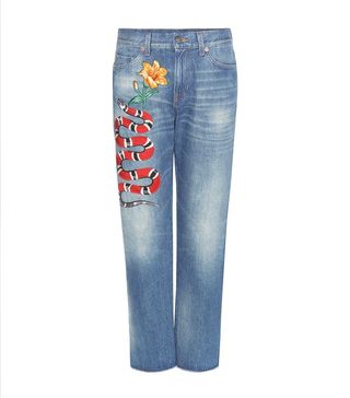 Gucci + High-Rise Jeans With Embroidered Appliqué