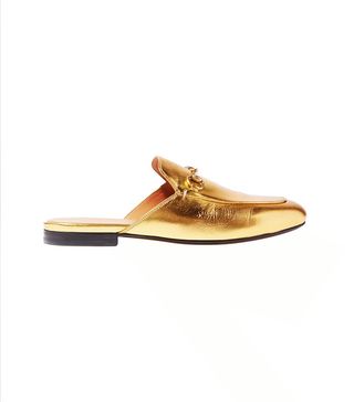 Gucci + Princetown Horsebit-Detailed Metallic Leather Slippers