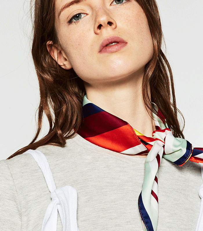 Zara + Multicolored Stripe Bandana Style Scarf