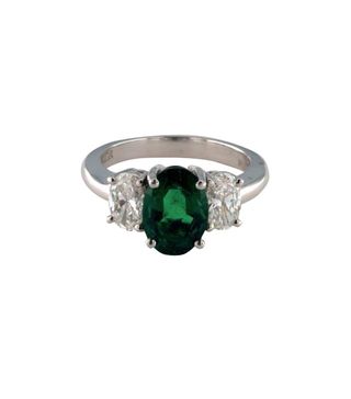 James Allen + Platinum 2.15CT Oval Shape Green Emerald Three Stone Ring