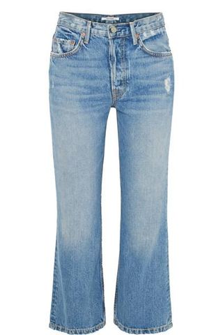 Grlfrnd + Linda Distressed Cropped High-Rise Flared Jeans