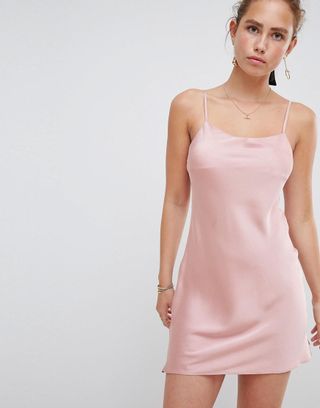 Miss Selfridge + Satin Slip Dress in Light Pink