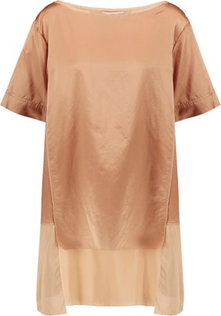 Donna Karan New York + Chiffon-Trimmed Cotton and Silk-Blend Satin Top