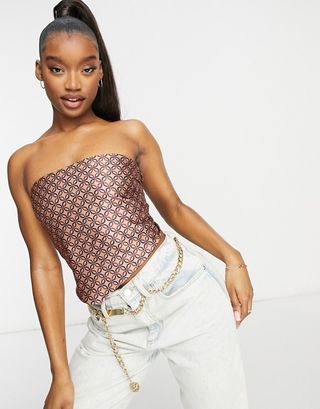 ASOS + Design Tie Back Bandana Scarf Top in Geo Print