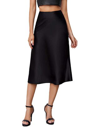 Verdusa + High Waist Satin A Line Midi Skirt