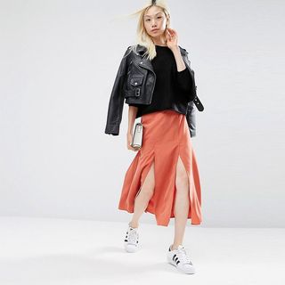 ASOS + Soft Midi Skirt With Splices