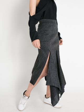 KITX + Midnight Pinstripe Fold And Split Front Skirt