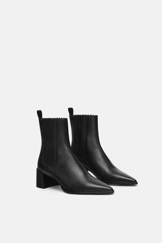 Zara + Leather Heeled Ankle Boot