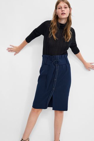 Zara + Belted Skirt With Contrasting Stitching