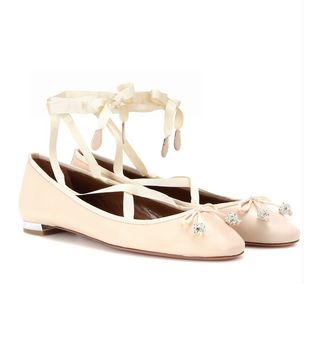 Aquazzura + Very Ballerina Flat Lace-Up Leather Ballerinas