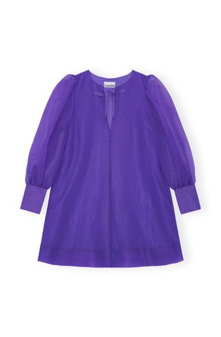 Ganni + Purple Organza A-Shaped Mini Dress