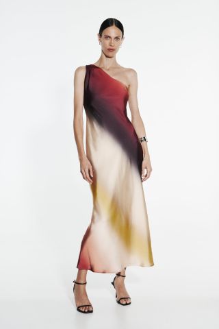Zara + Asymmetric Satin Dress