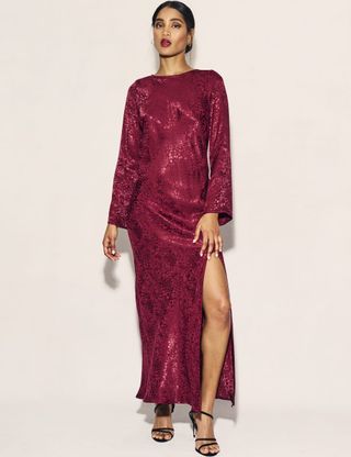 Nobody's Child + Burgandy Satin Jacquard Sydney Maxi Dress