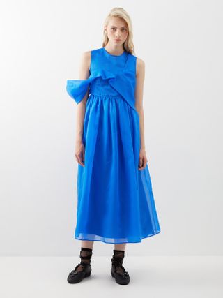 Cecilie Bahnsen + Sidney Asymmetric Silk-Organza Midi Dress
