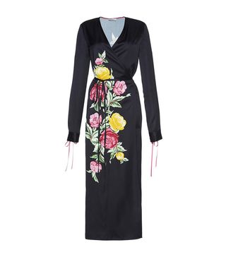 Attico + Grace Floral Satin Wrap Midi Dress