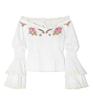 Alice McCall + Bon Voyage Off-the-Shoulder Embroidered Cotton Blouse