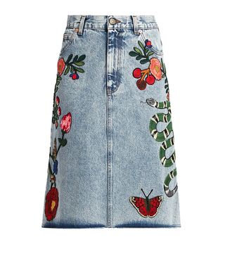 Gucci + Embroidered-Motif Cotton-Denim Skirt