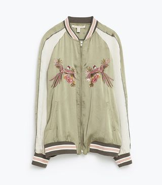 Zara + Bird Embroidered Bomber Jacket