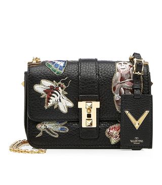 Valentino + Leather Shoulder Bag With Embroidered Motifs
