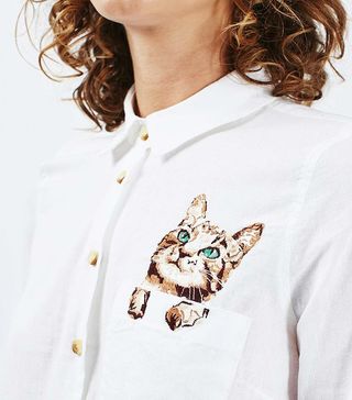 Topshop + Cat Embroidered Shirt